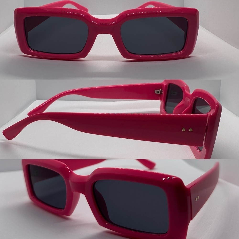 Retro Hot Pink Square Sunglasses - Y2K Style, UV400 Protection - New